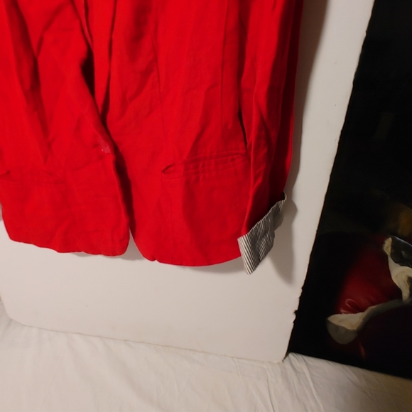 Red Short Jacket Size M 3/4 Sleeves 1 Button Front - Picture 2 of 8